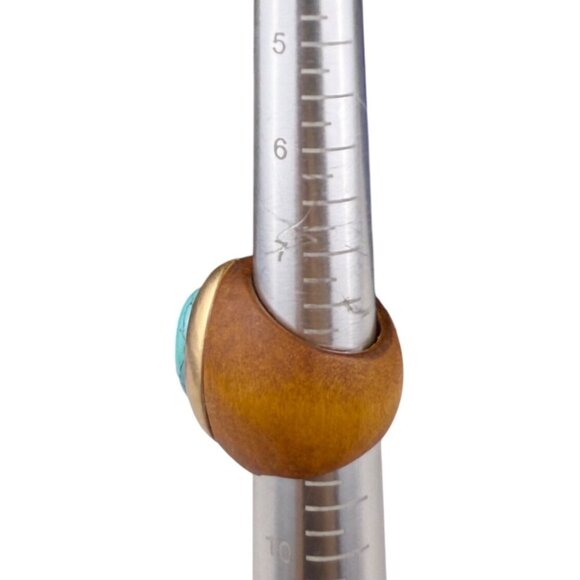 Wooden Statement Ring With Turquoise Stone Accent - Picture 5 of 5